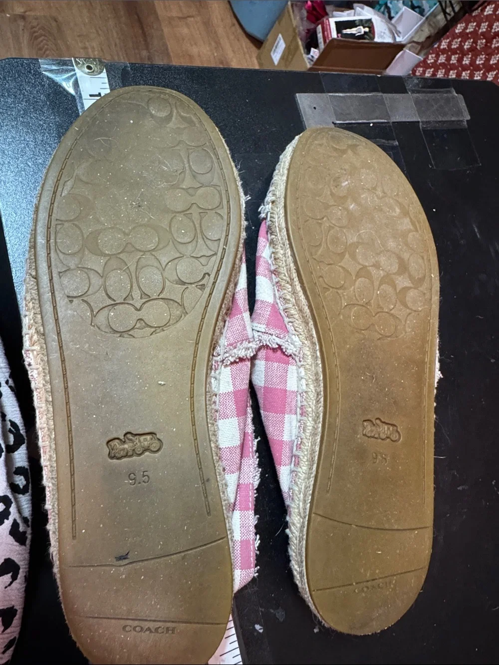 Coach Pink Gingham Espadrille Flats with Embroidered Logo